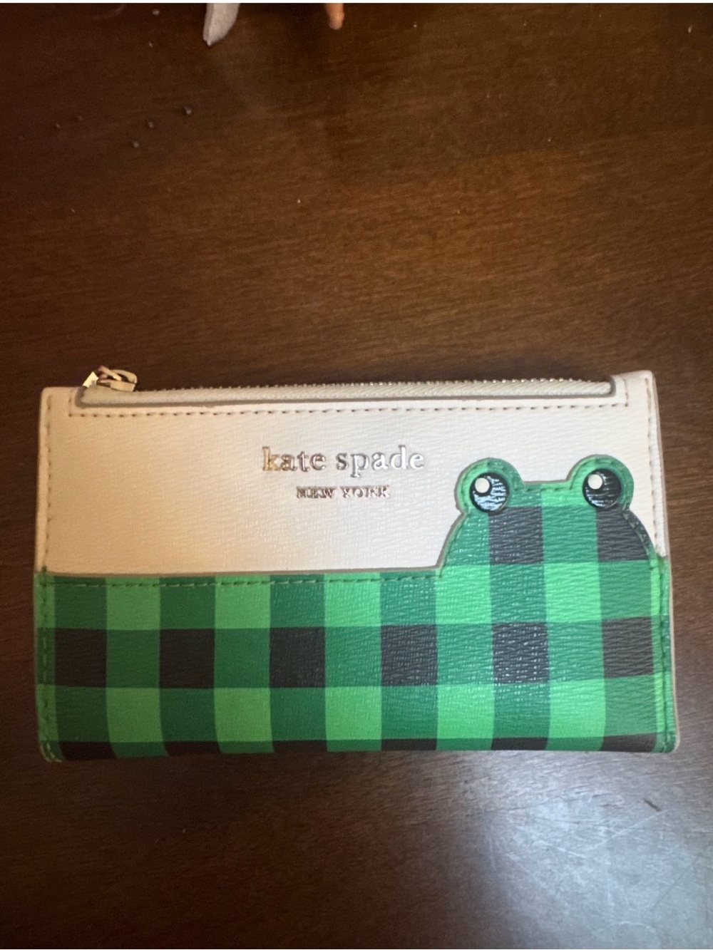 Kate Spade Green Buffalo Plaid (Kermit) Frog Zip Wallet